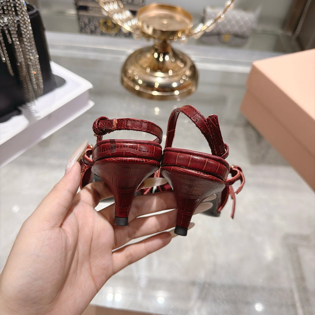 Cherry Red Crocodile Embossed Calfskin Slingback Pumps - 8