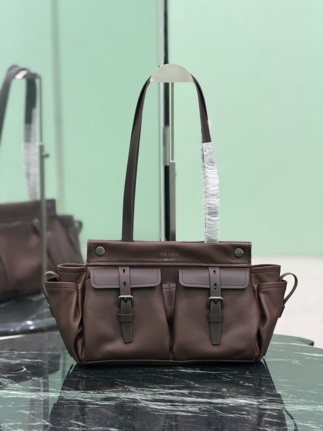 Cocoa Brown Prada Route Medium Leather Tote Bag 2
