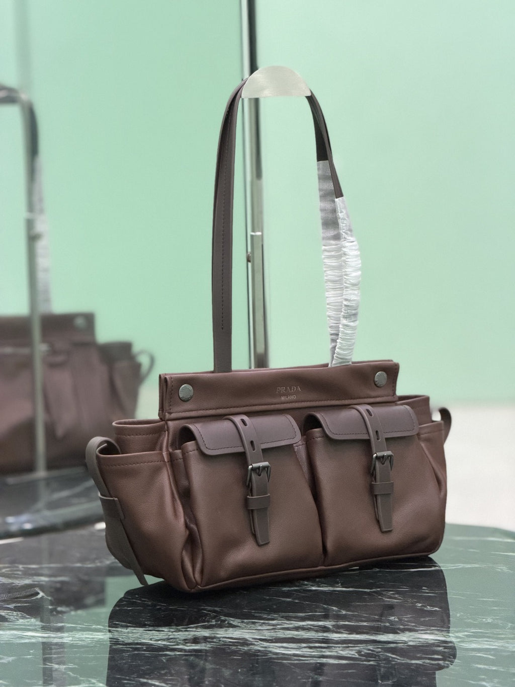Cocoa Brown Prada Route Medium Leather Tote Bag 3