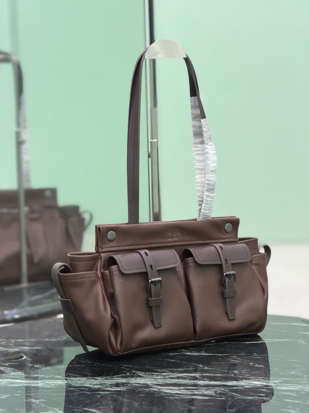 Cocoa Brown Prada Route Medium Leather Tote Bag 3