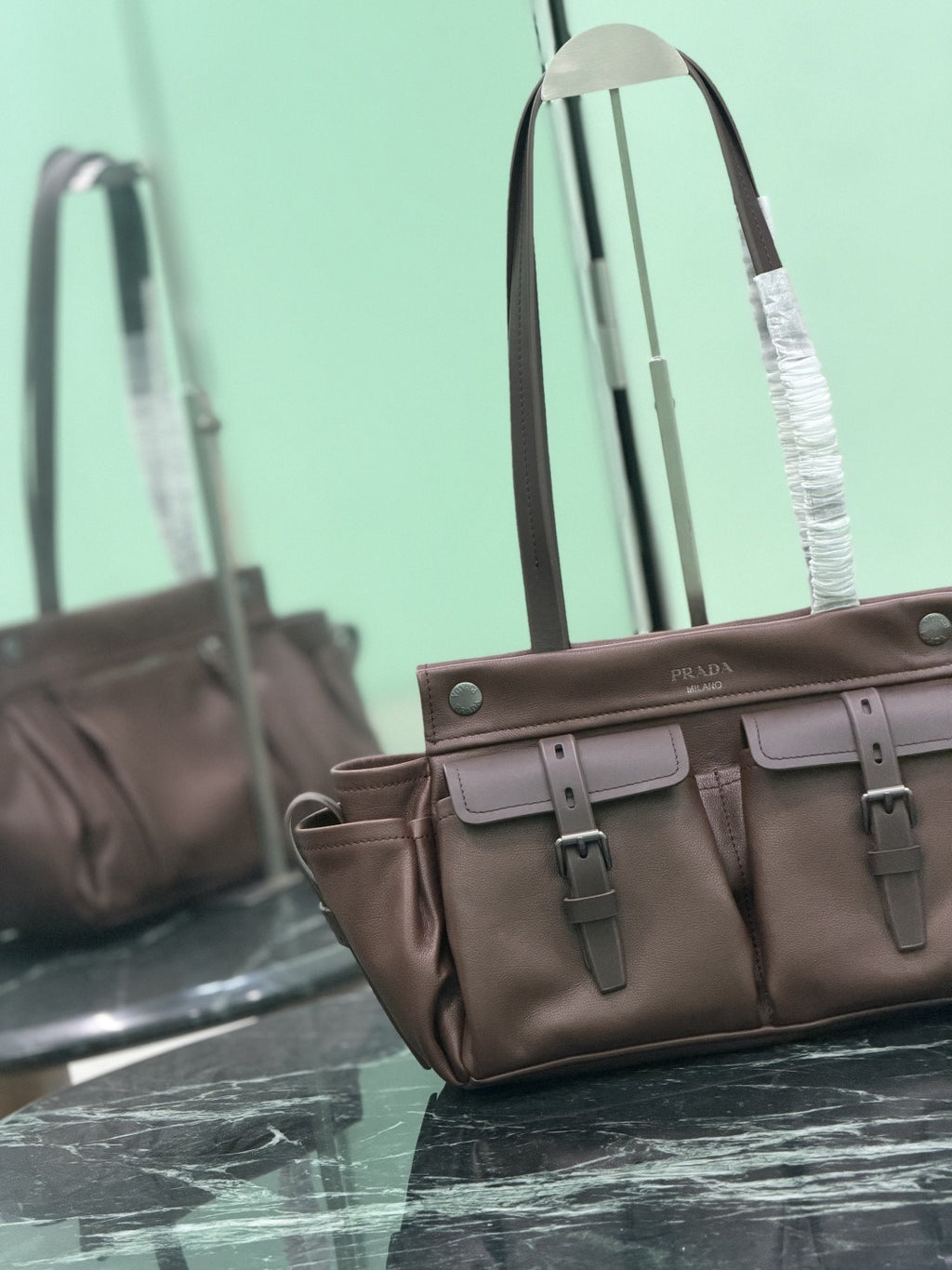 Cocoa Brown Prada Route Medium Leather Tote Bag 5