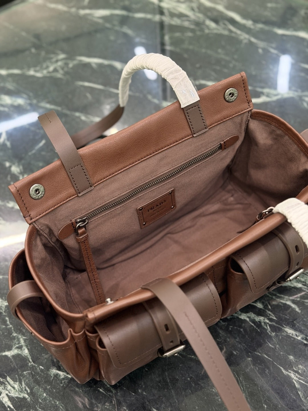 Cocoa Brown Prada Route Medium Leather Tote Bag 7
