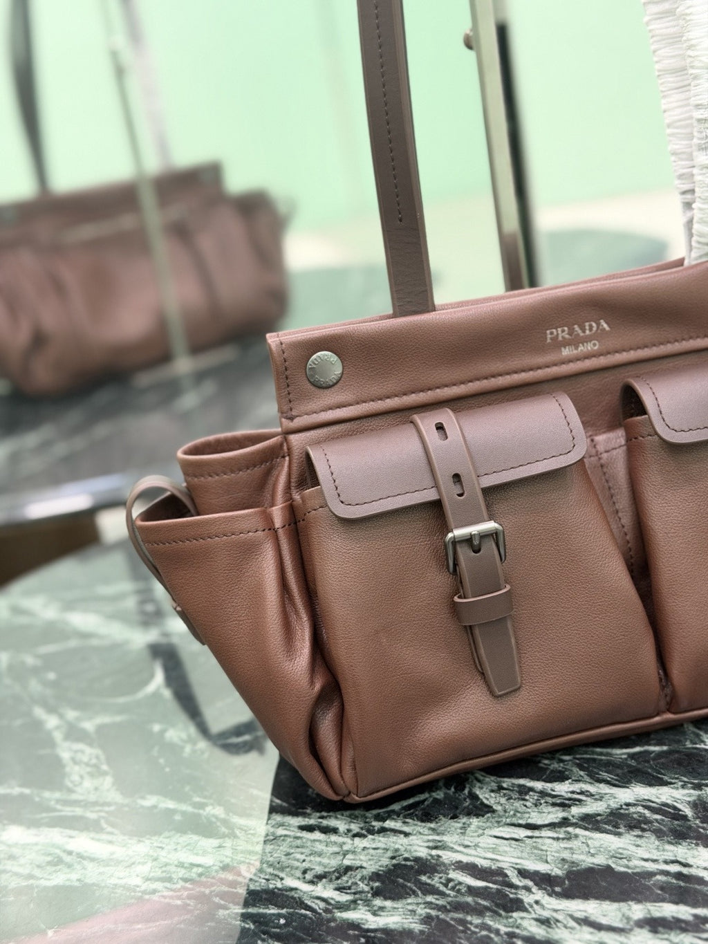 Cocoa Brown Prada Route Medium Leather Tote Bag 8