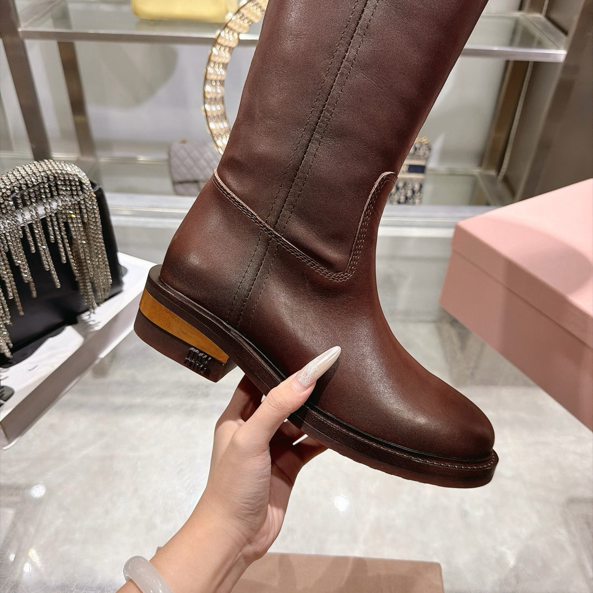 Coffee Leather Boots - view 7