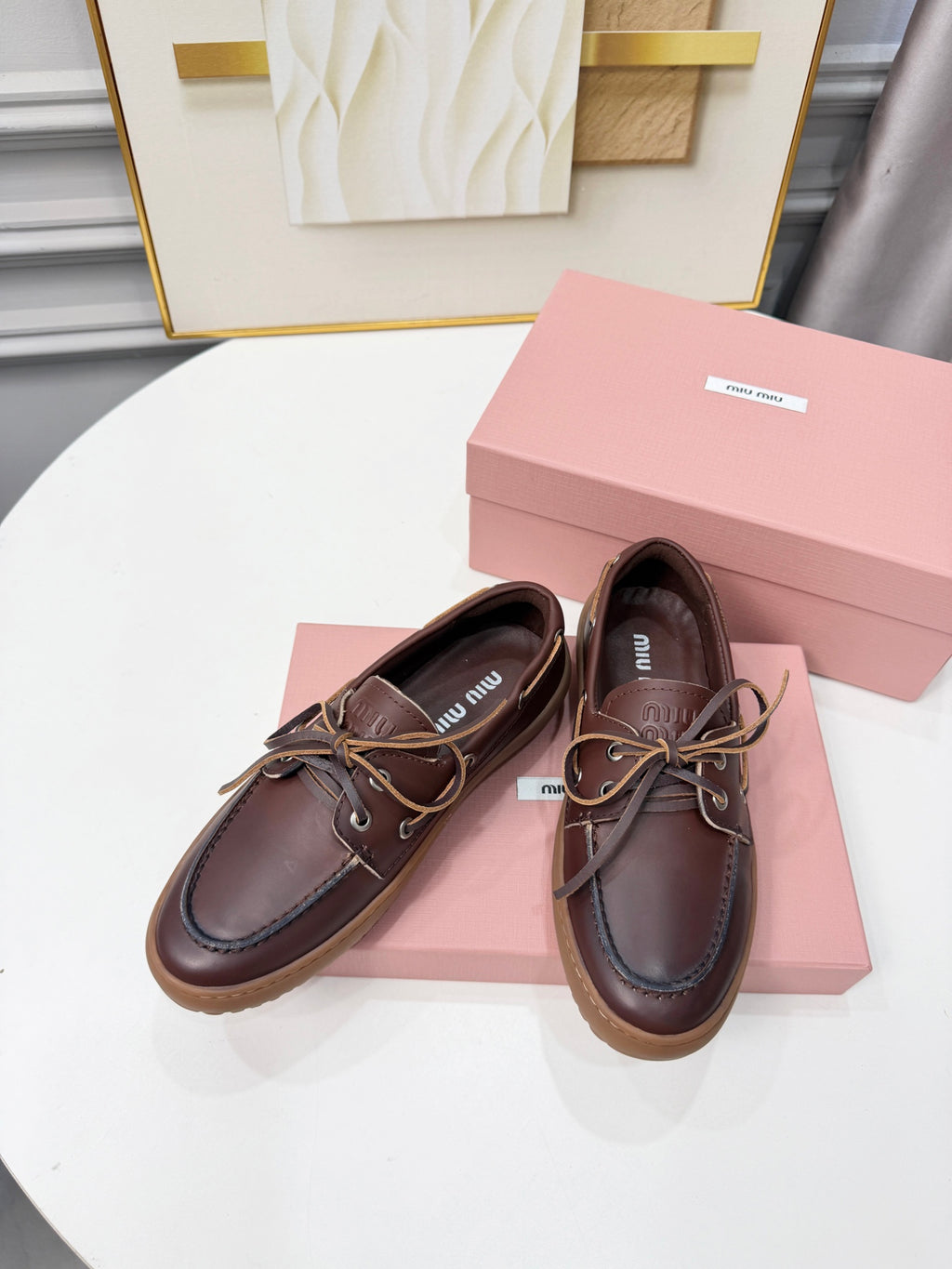 Coffee Leather Deck Shoes - 5
