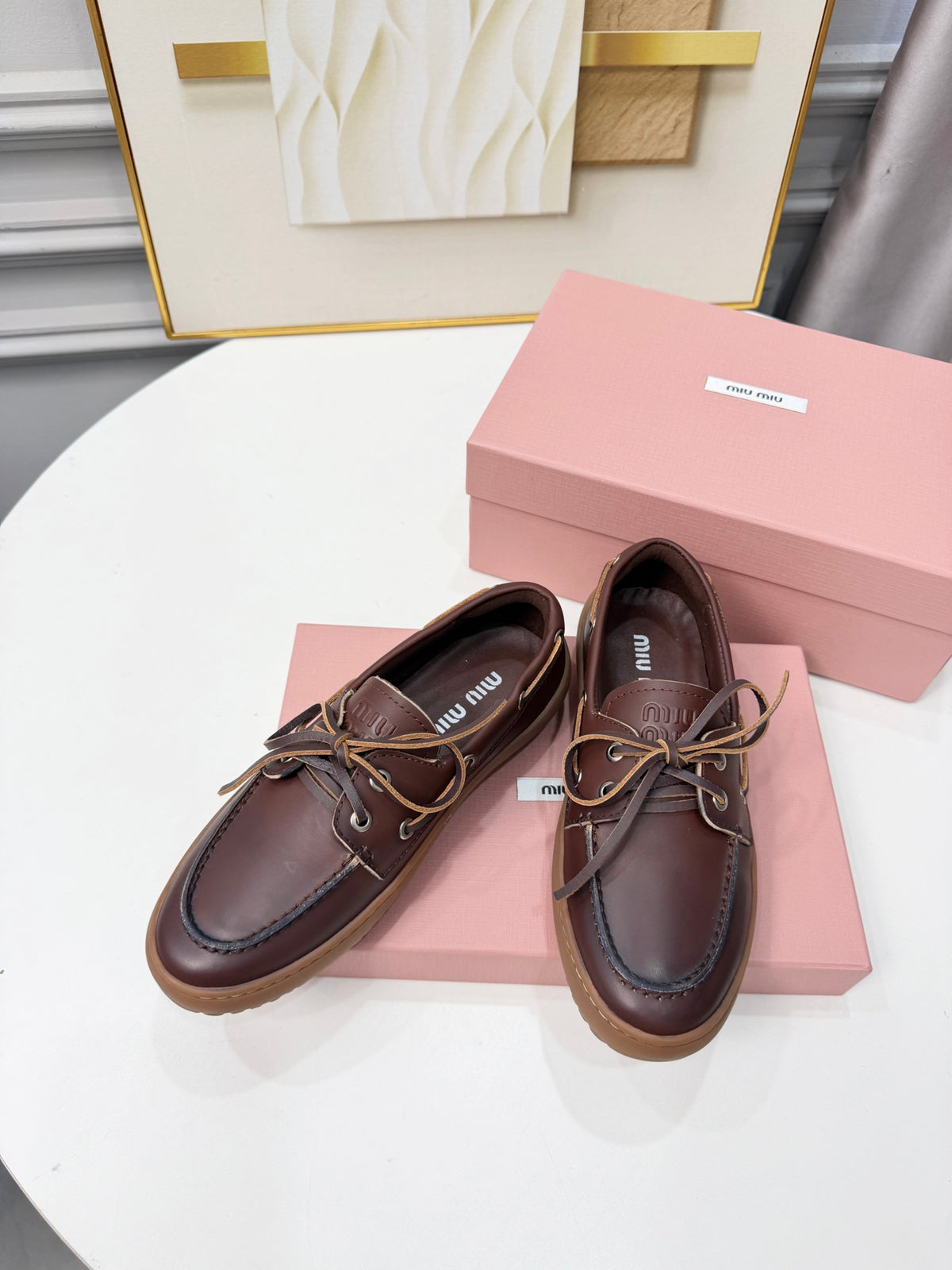 Coffee Leather Deck Shoes - 5
