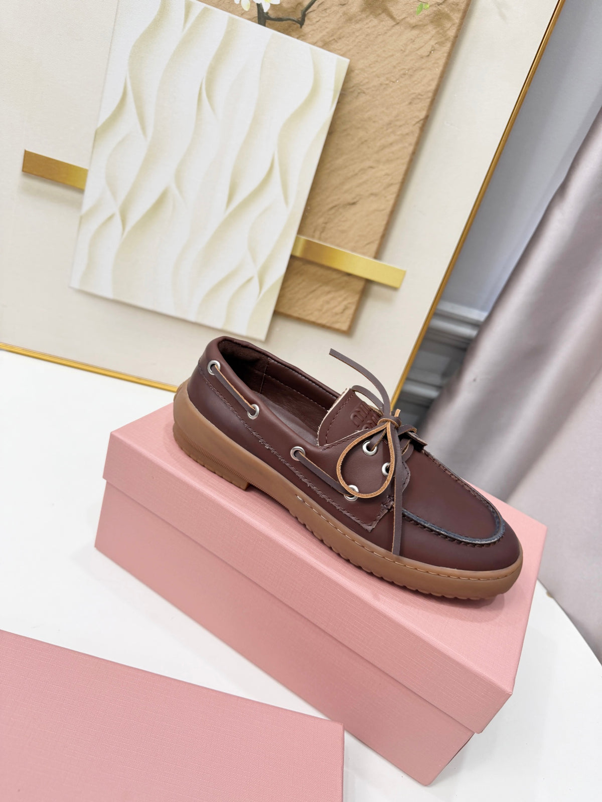 Coffee Leather Deck Shoes - 6