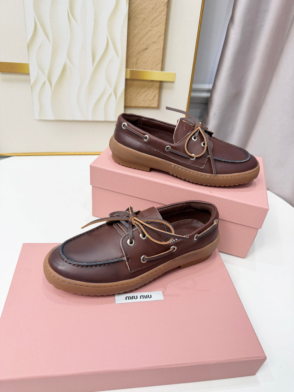 Coffee Leather Deck Shoes - 7