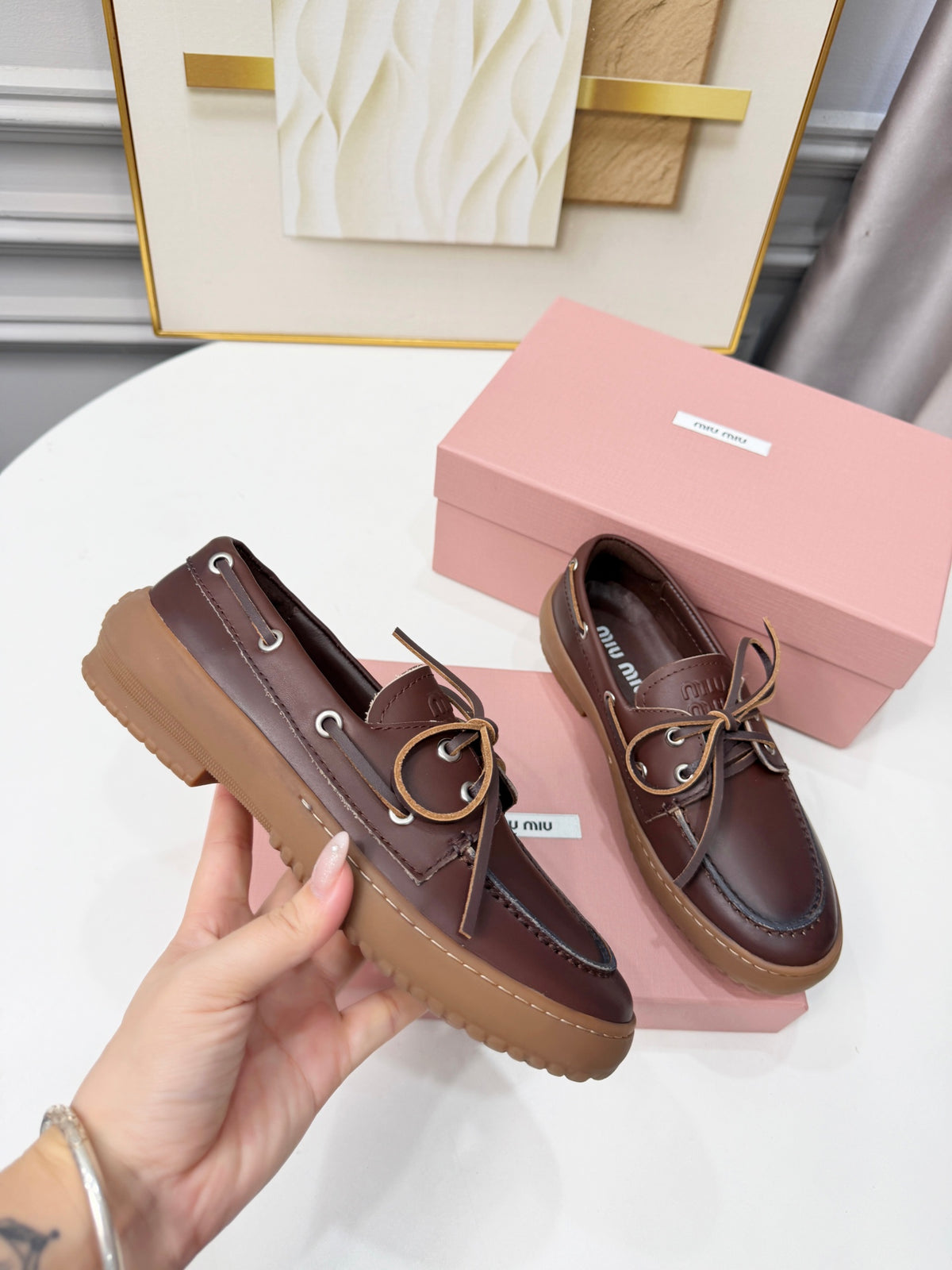Coffee Leather Deck Shoes - 8