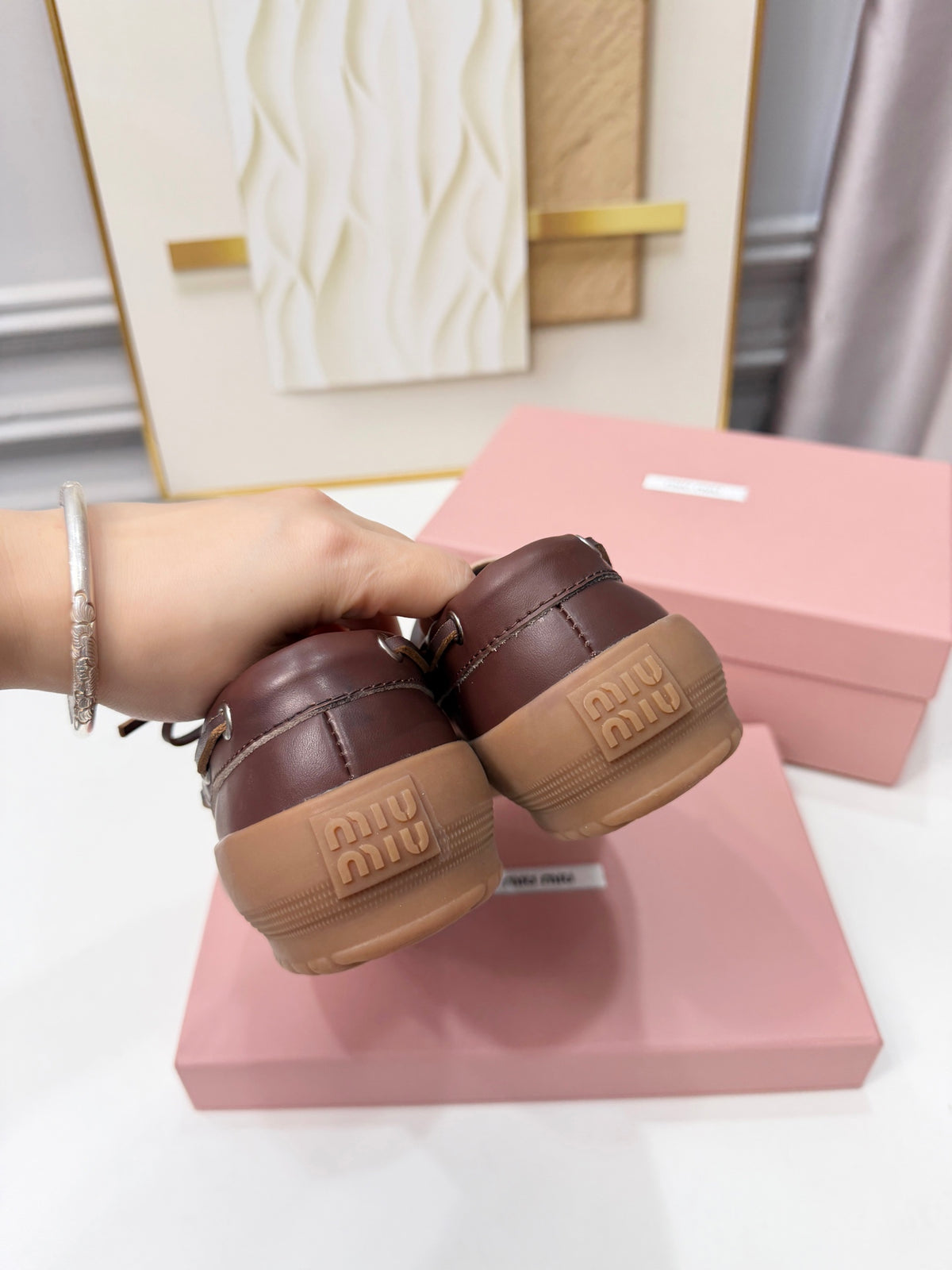 Coffee Leather Deck Shoes - 9