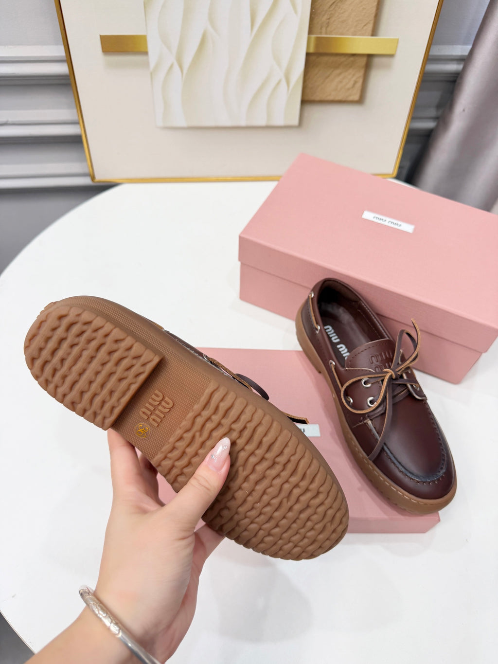 Coffee Leather Deck Shoes - 10