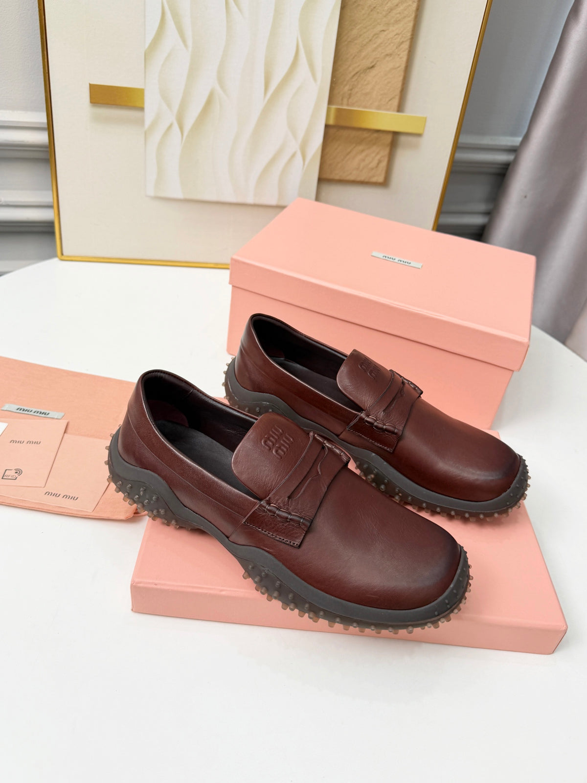 Coffee Leather Loafers 5S814E - 3