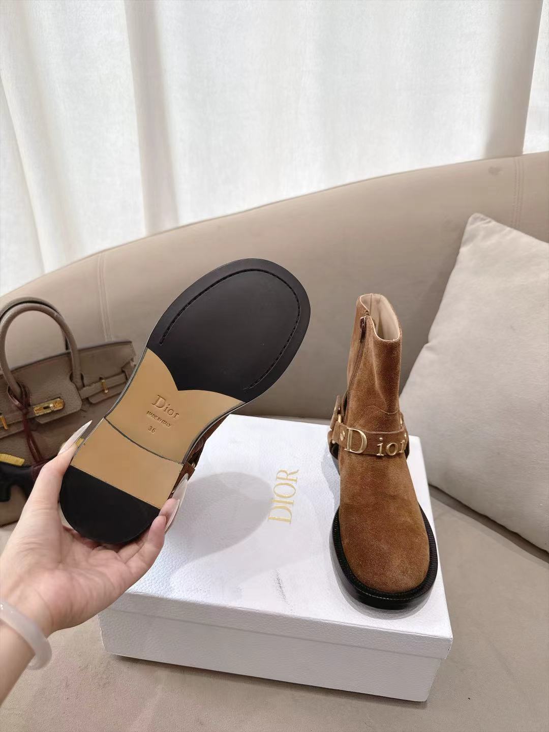 Cognac Brown Dior Bolt Ankle Boot
