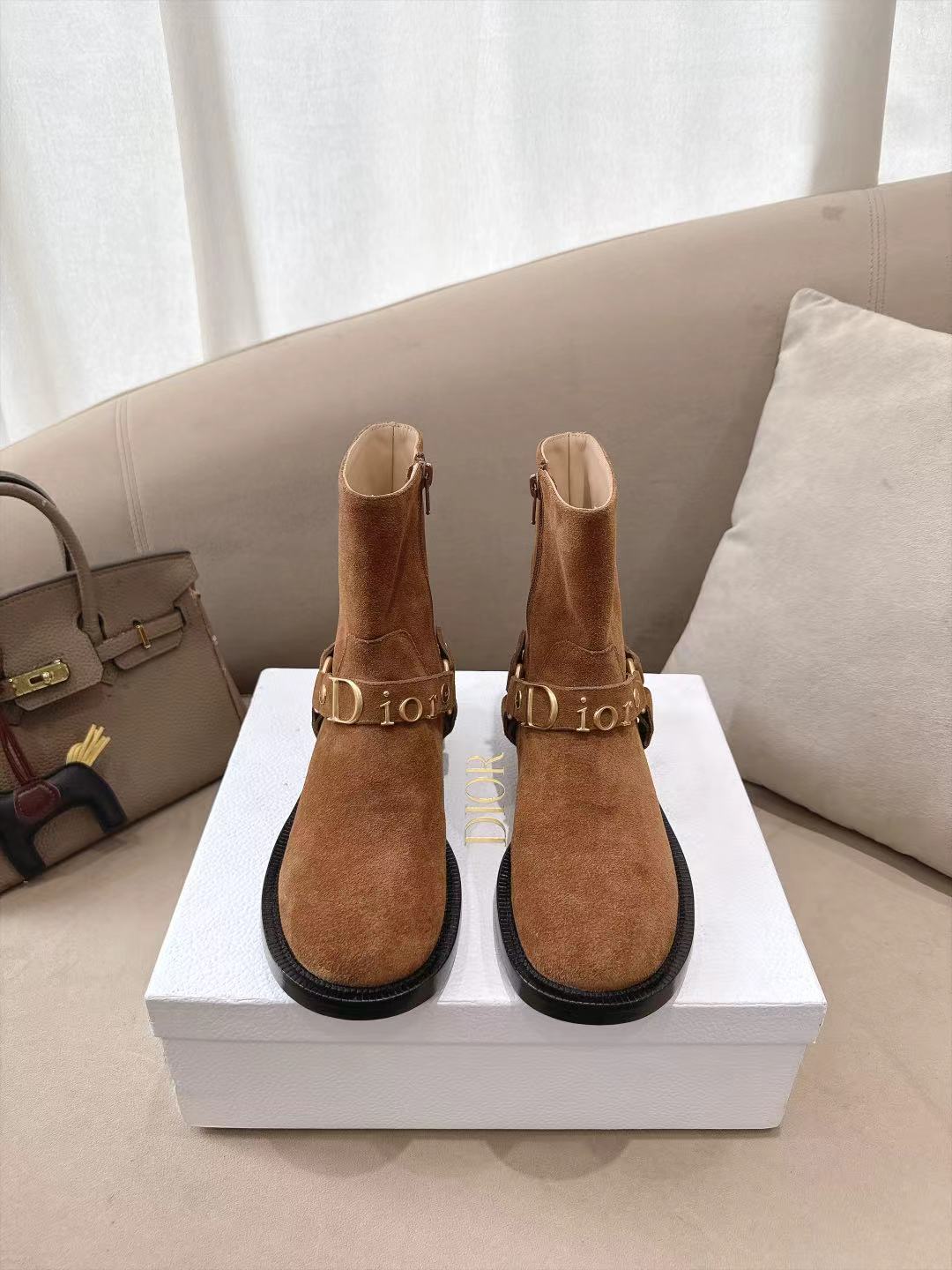 Cognac Brown Dior Bolt Ankle Boot