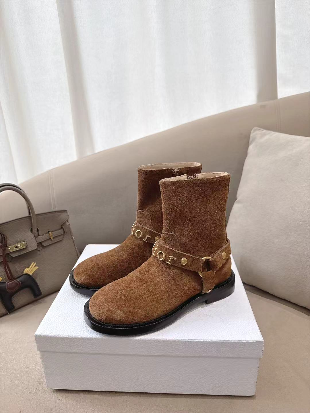Cognac Brown Dior Bolt Ankle Boot