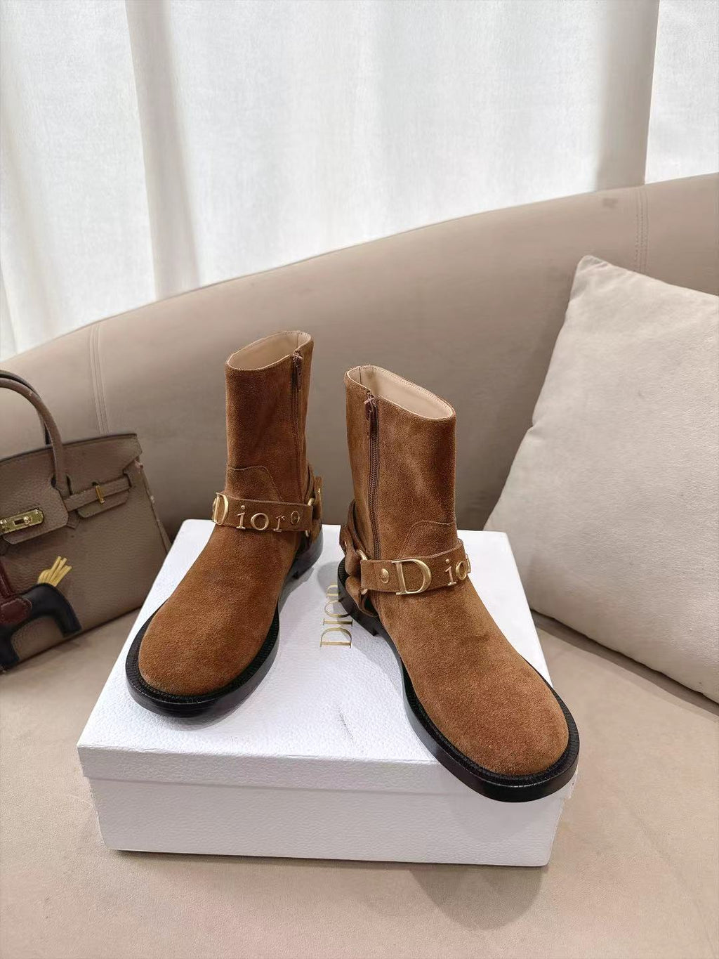 Cognac Brown Dior Bolt Ankle Boot