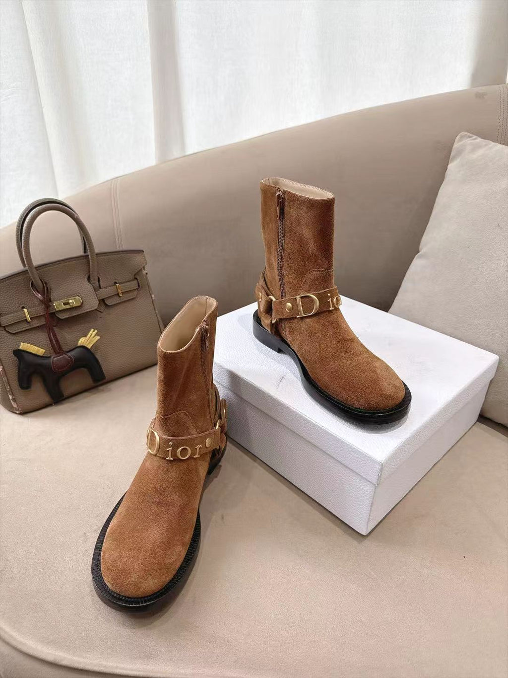 Cognac Brown Dior Bolt Ankle Boot