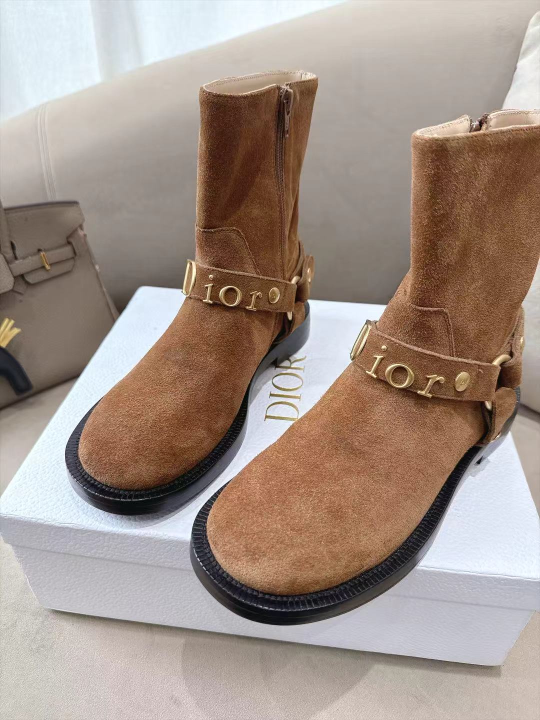 Cognac Brown Dior Bolt Ankle Boot