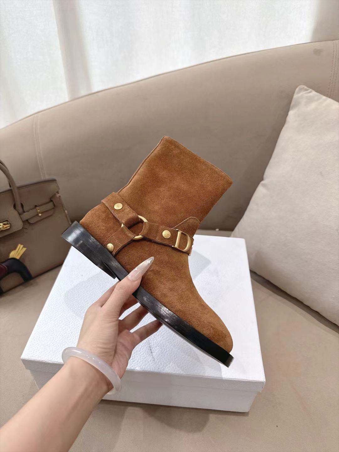 Cognac Brown Dior Bolt Ankle Boot