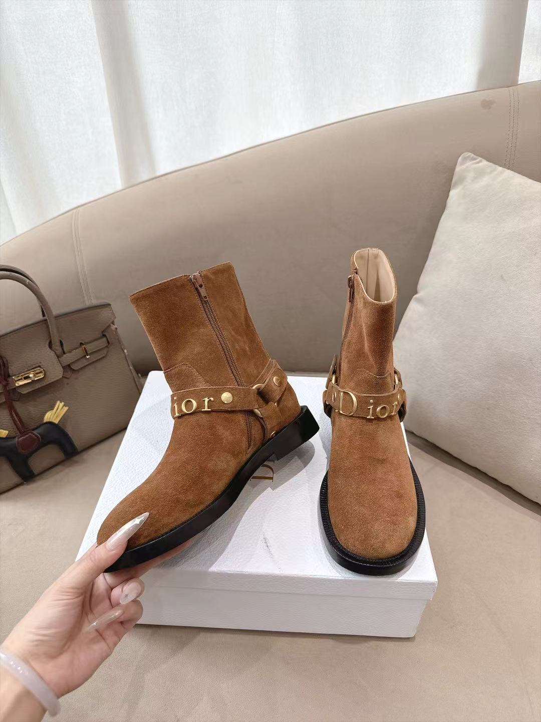 Cognac Brown Dior Bolt Ankle Boot