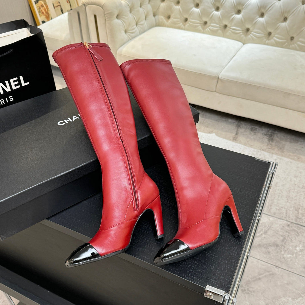 Burgundy & Black High Boots - 5