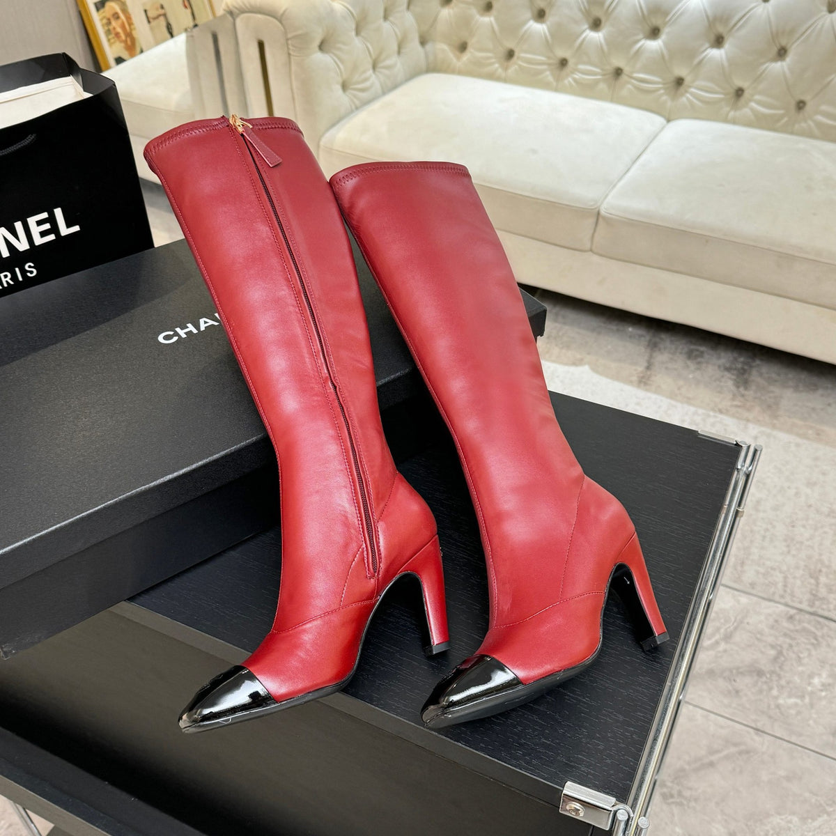 Burgundy & Black High Boots - 5