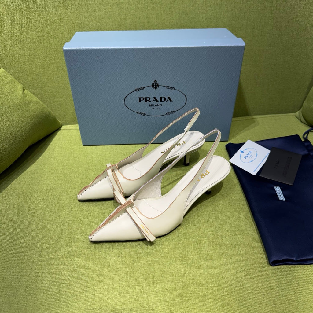 Chalk White Leather Slingback Pumps