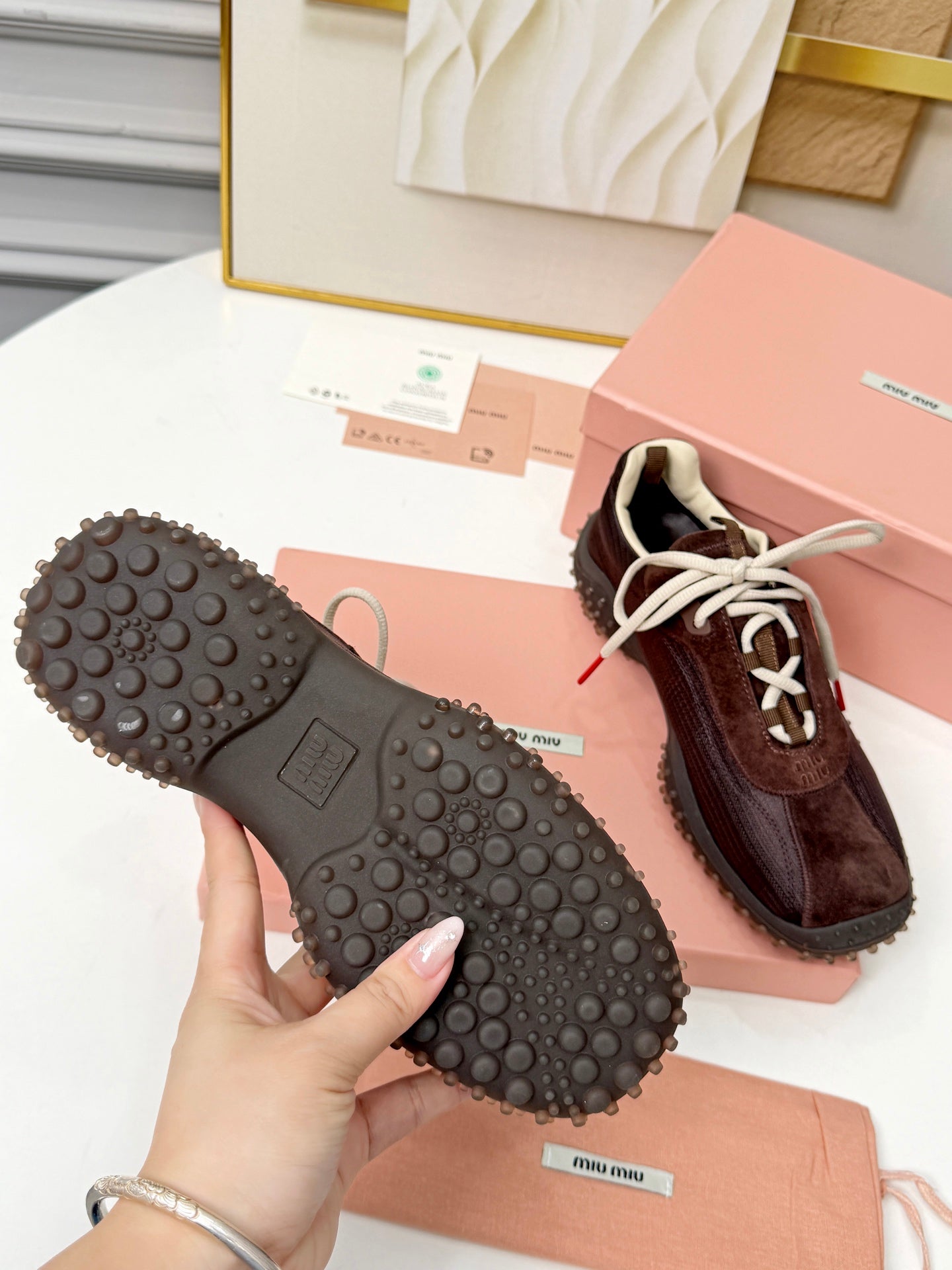 Dark Brown Bubble Technical Fabric & Suede Sneakers