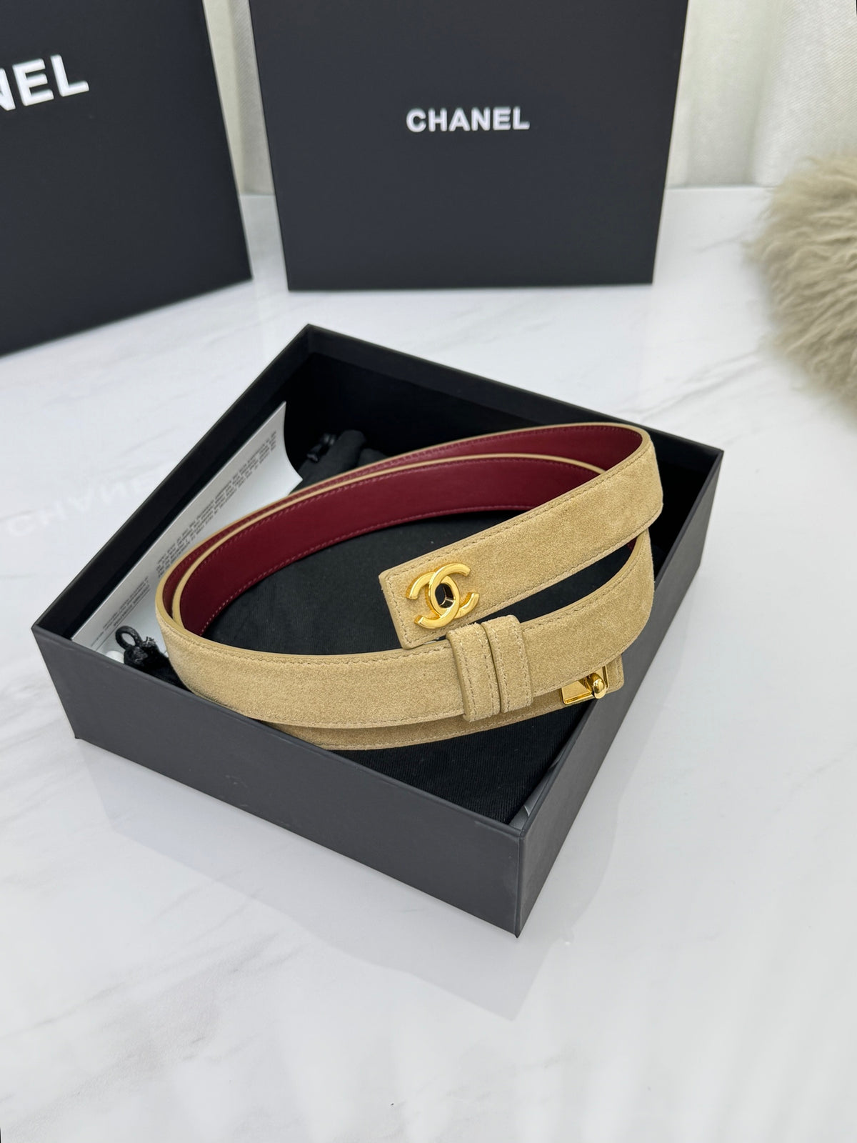 Dark Beige & Gold Leather Belt