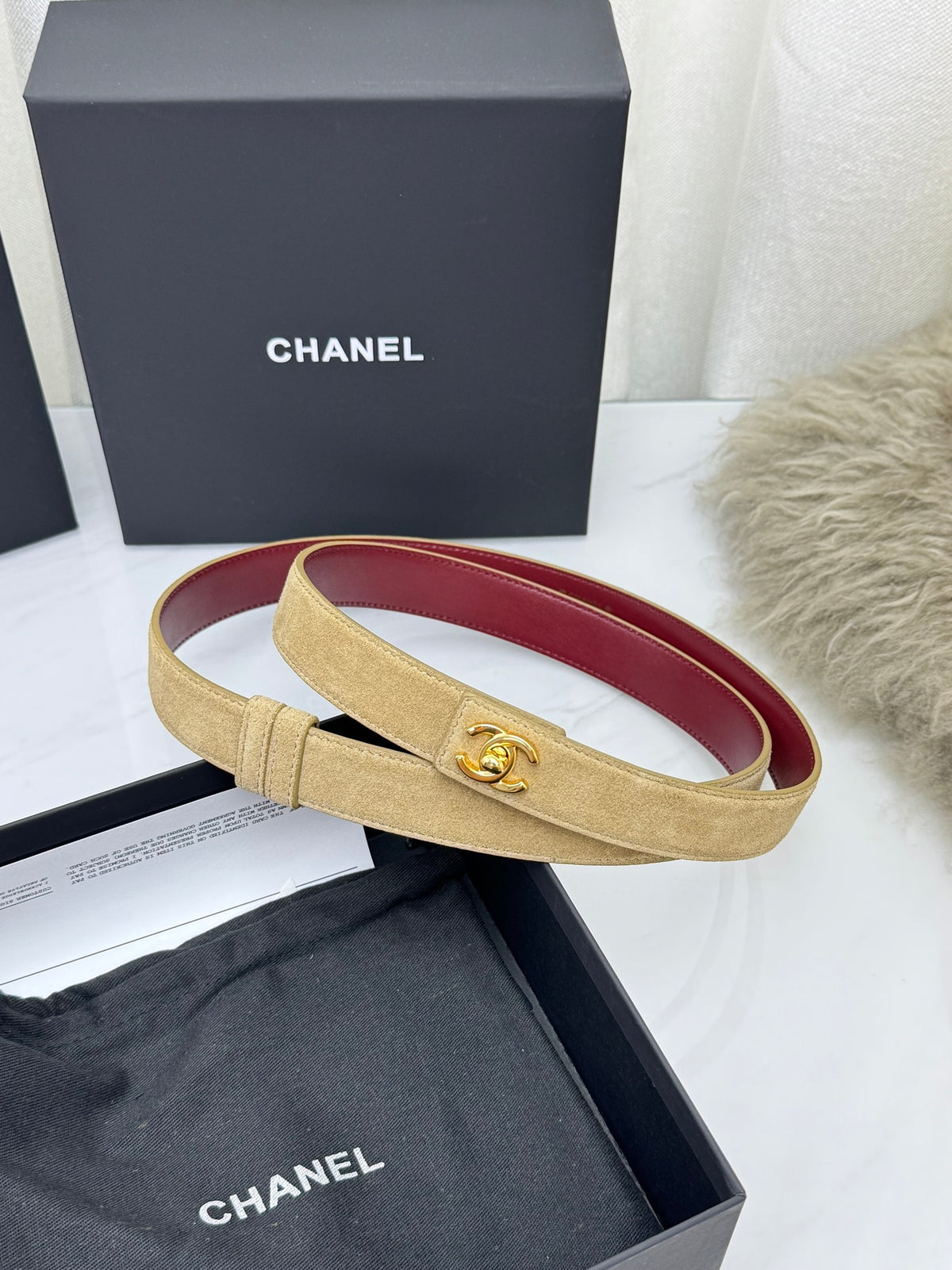 Dark Beige & Gold Leather Belt