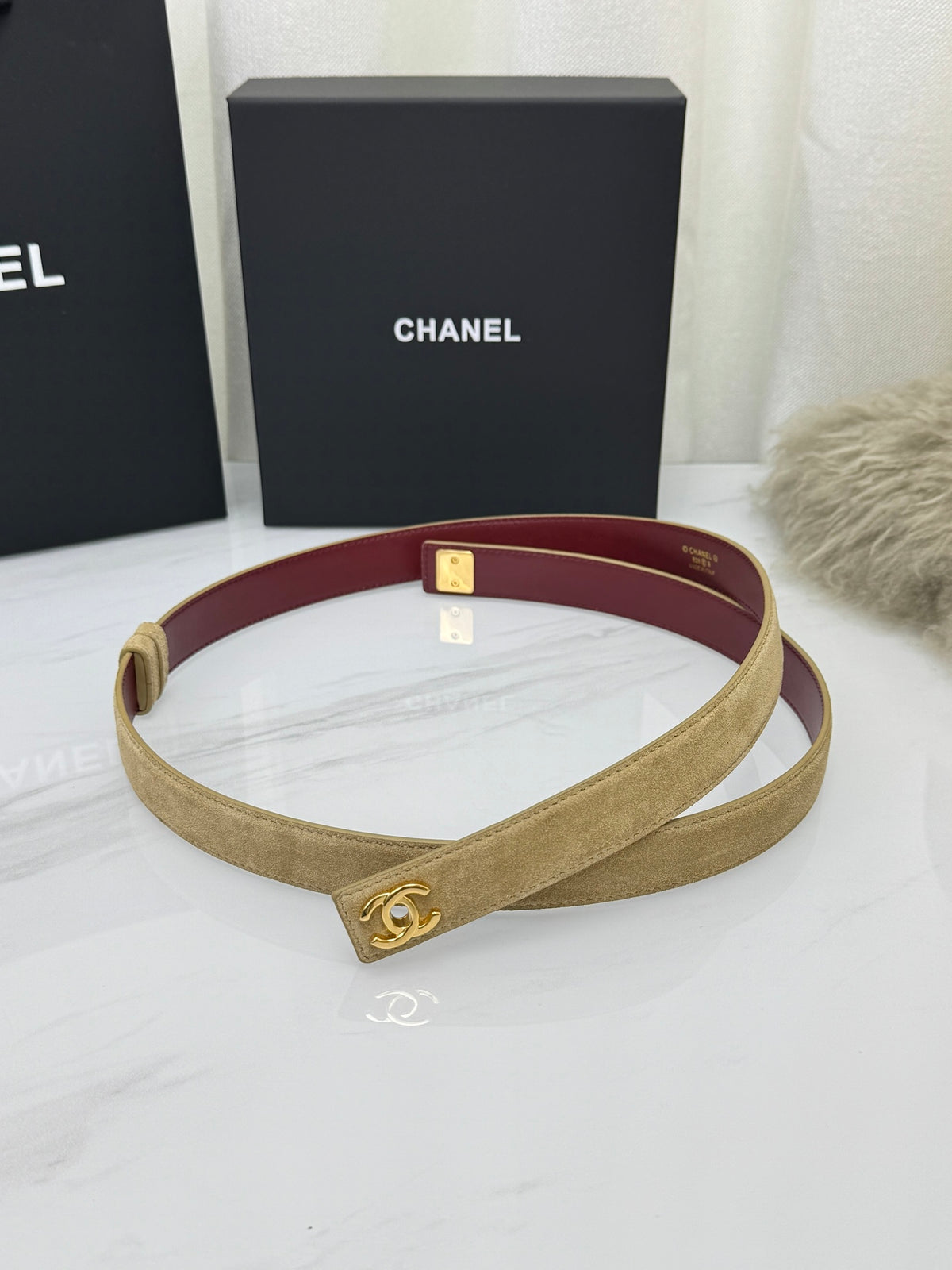 Dark Beige & Gold Leather Belt