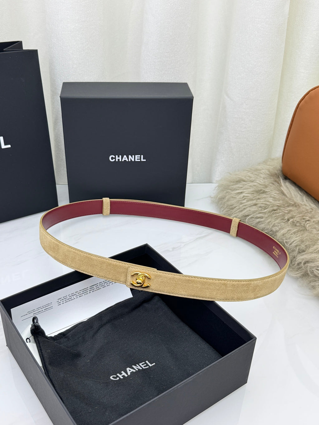 Dark Beige & Gold Leather Belt