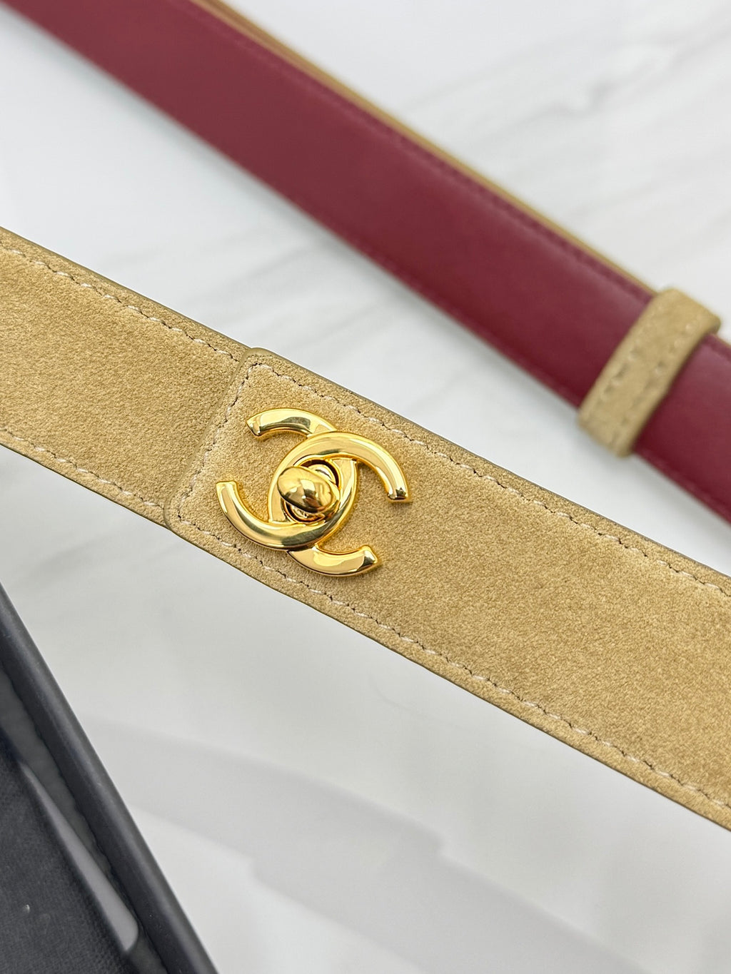 Dark Beige & Gold Leather Belt
