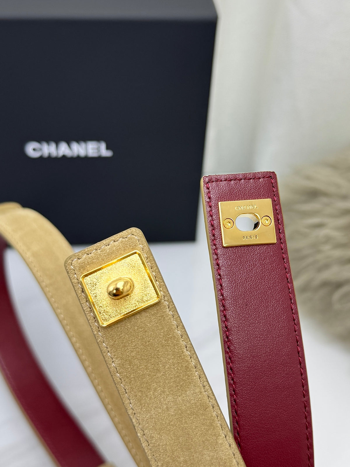 Dark Beige & Gold Leather Belt