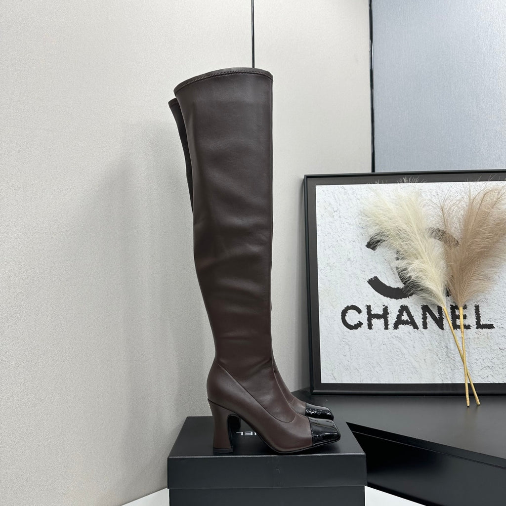 Dark Brown & Black Thigh High Boots