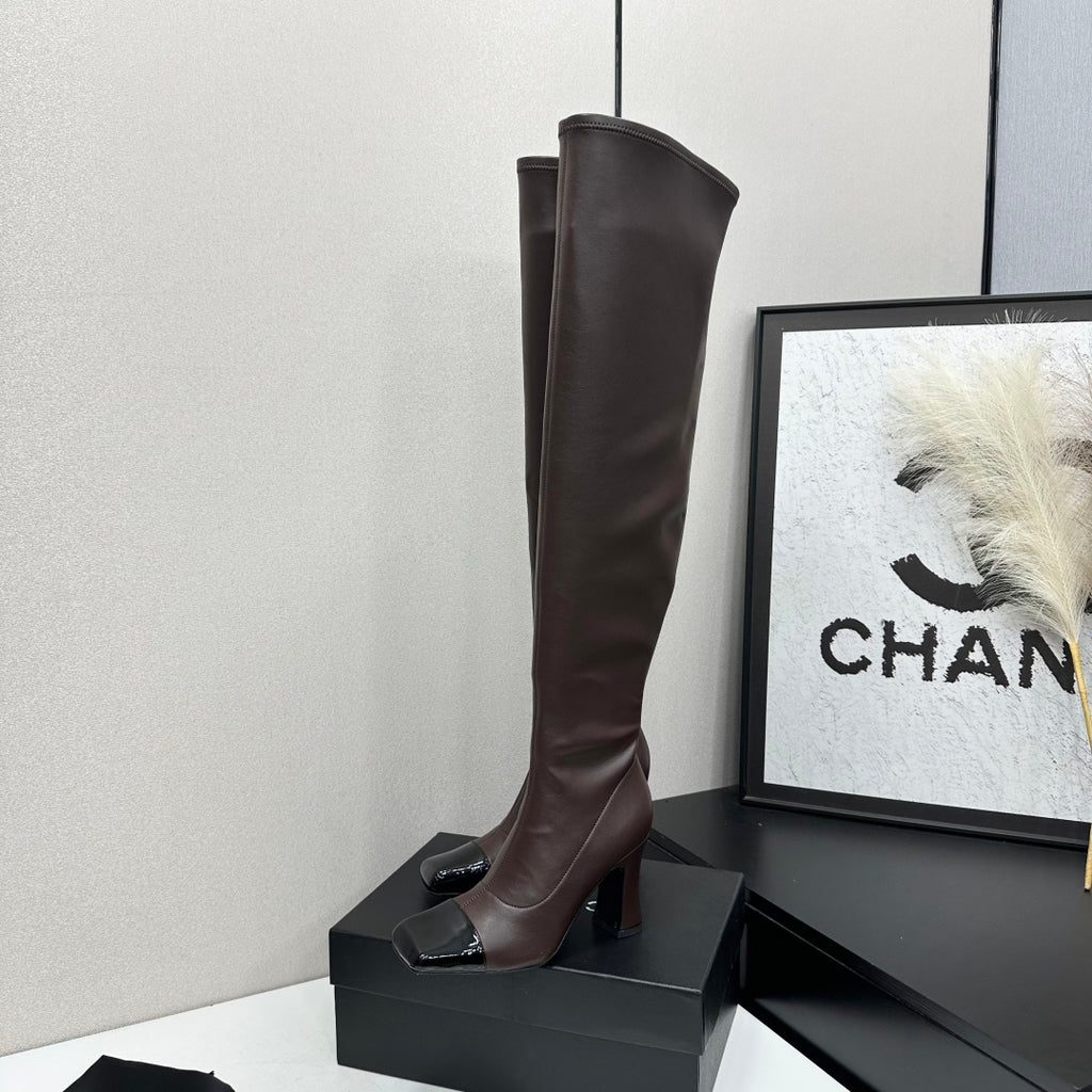 Dark Brown & Black Thigh High Boots
