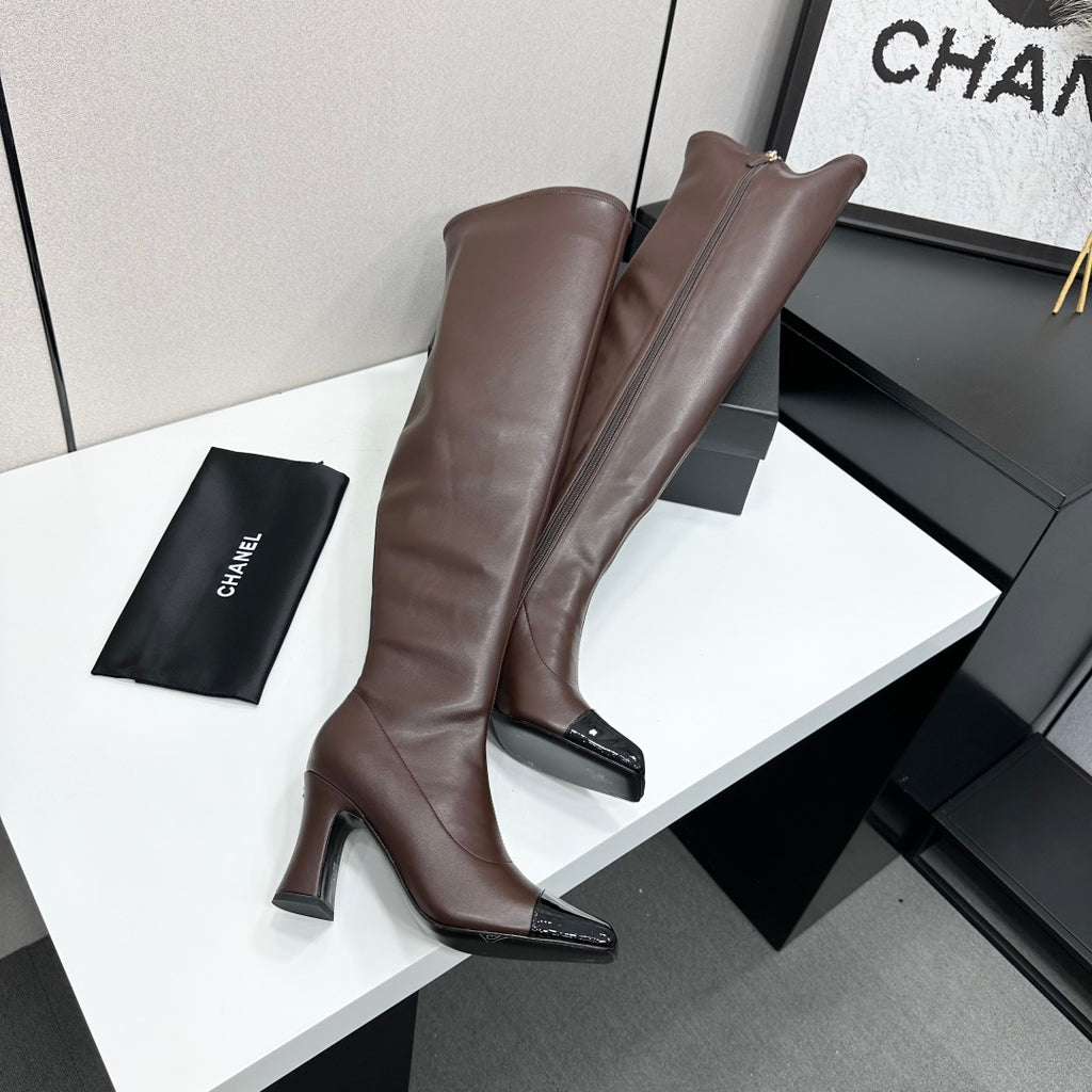 Dark Brown & Black Thigh High Boots