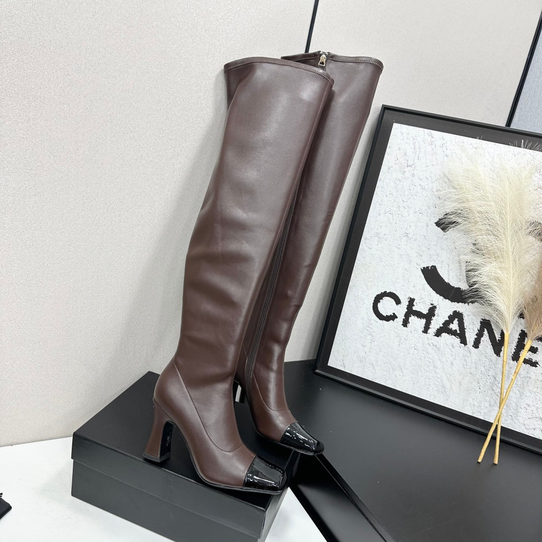 Dark Brown & Black Thigh High Boots