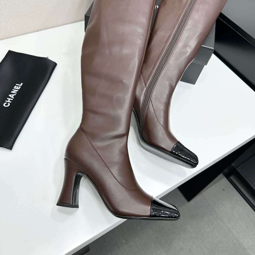 Dark Brown & Black Thigh High Boots