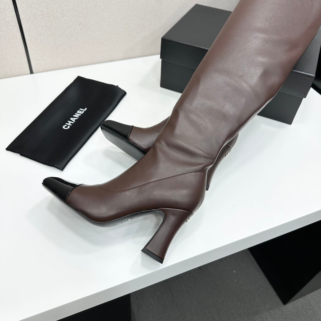 Dark Brown & Black Thigh High Boots