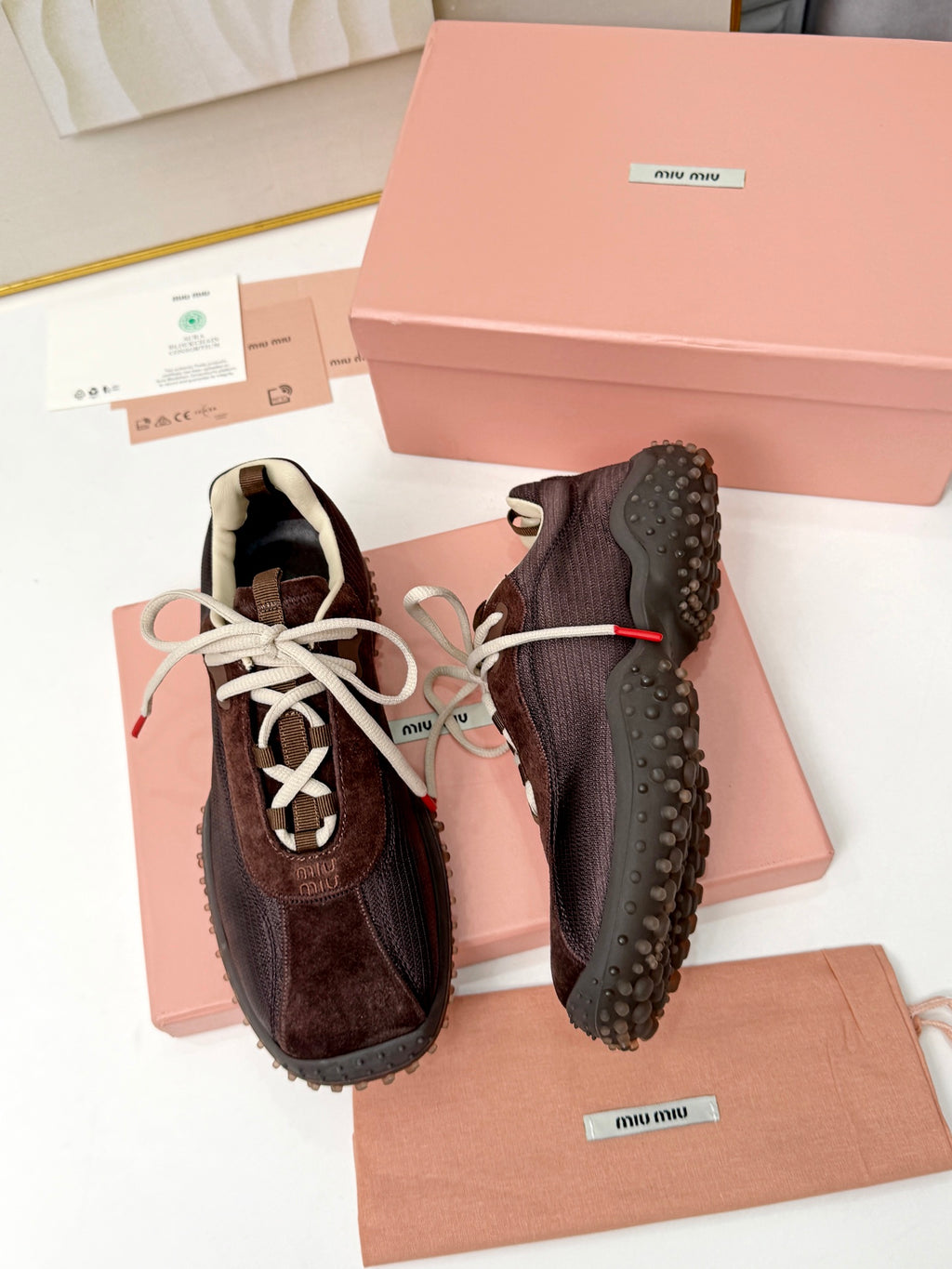 Dark Brown Bubble Technical Fabric & Suede Sneakers