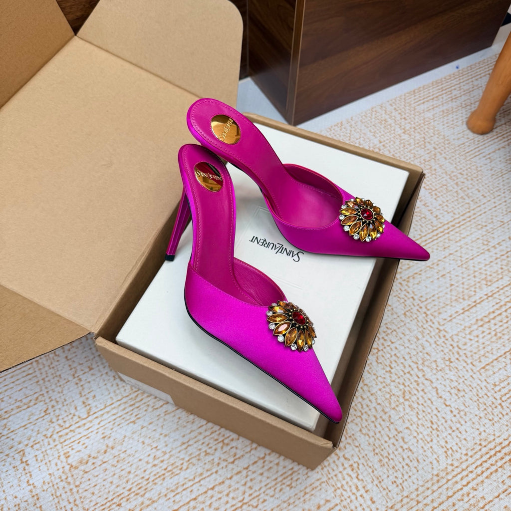 Smashed Prune Cosmo Mules In Satin