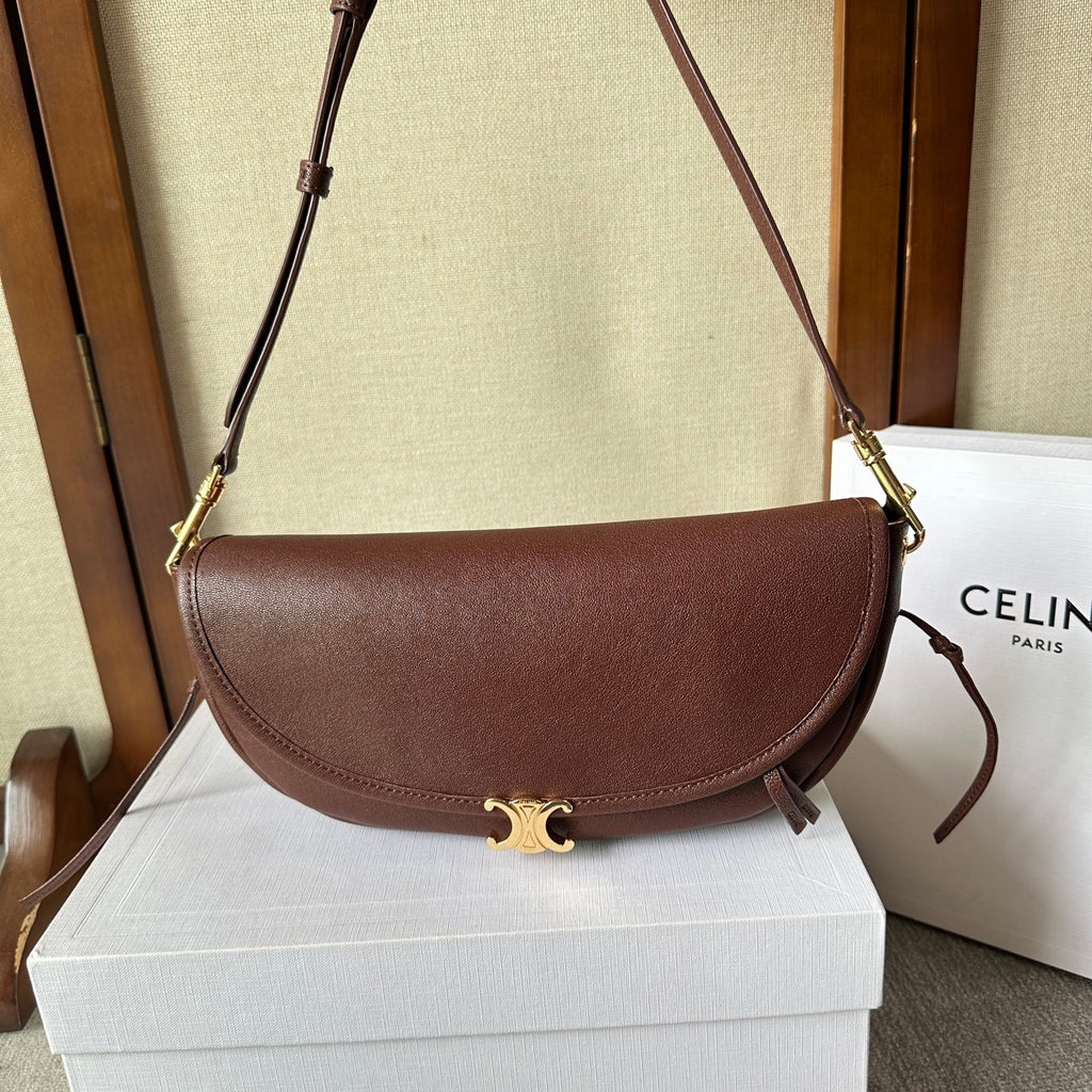 Deep Brown Soft Triomphe Little Halfmoon In Leather
