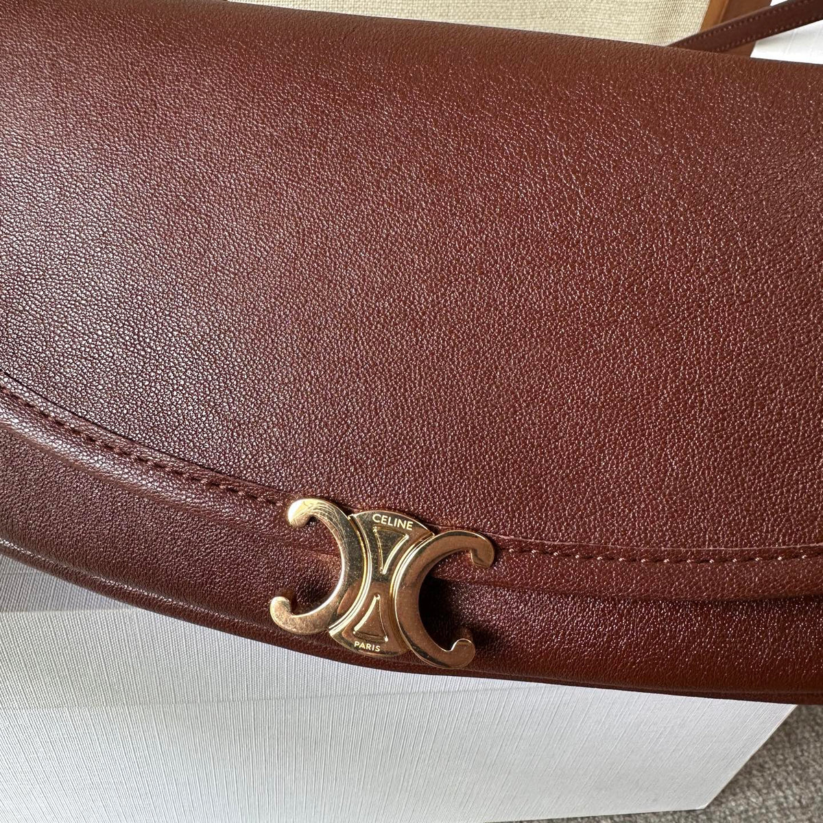Deep Brown Soft Triomphe Little Halfmoon In Leather