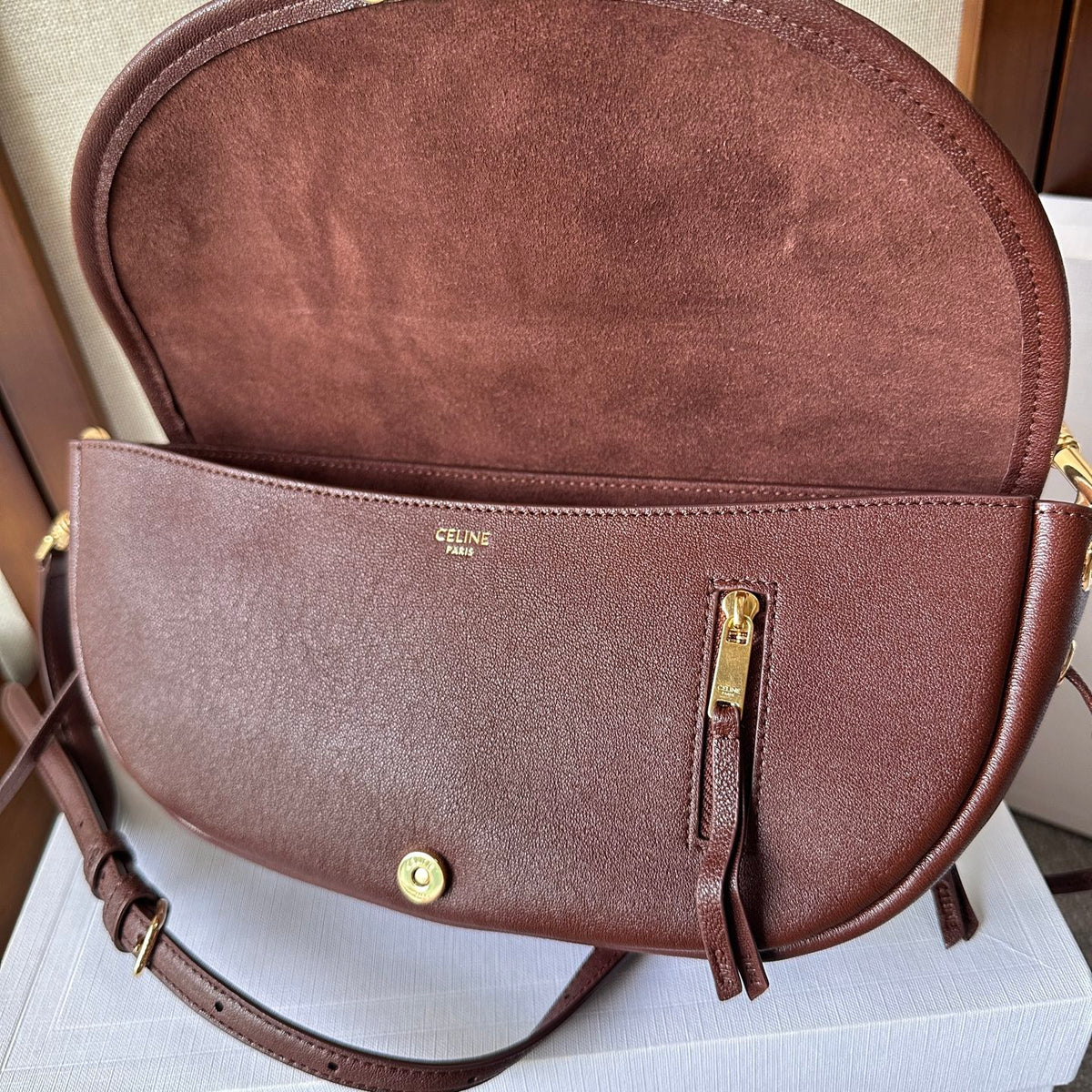 Deep Brown Soft Triomphe Little Halfmoon In Leather
