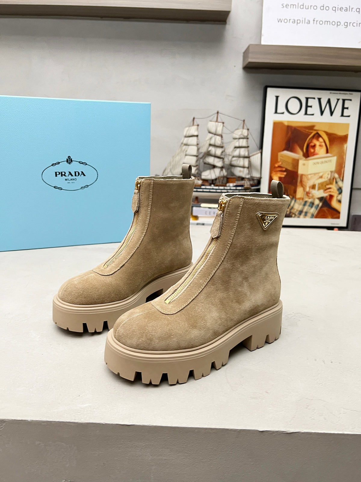 Desert Beige Stride Suede Booties With Zip - 4