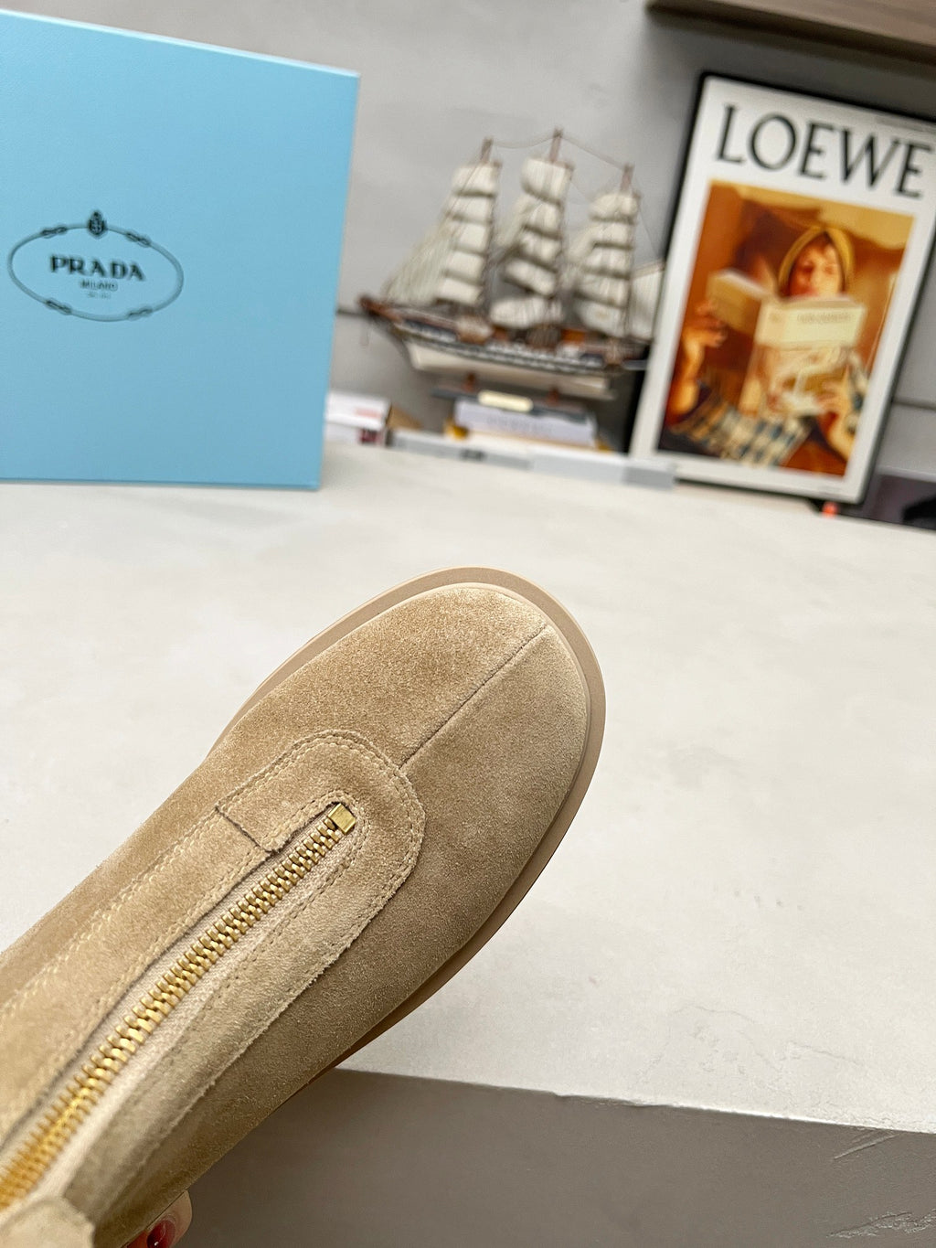 Desert Beige Stride Suede Booties With Zip - 5