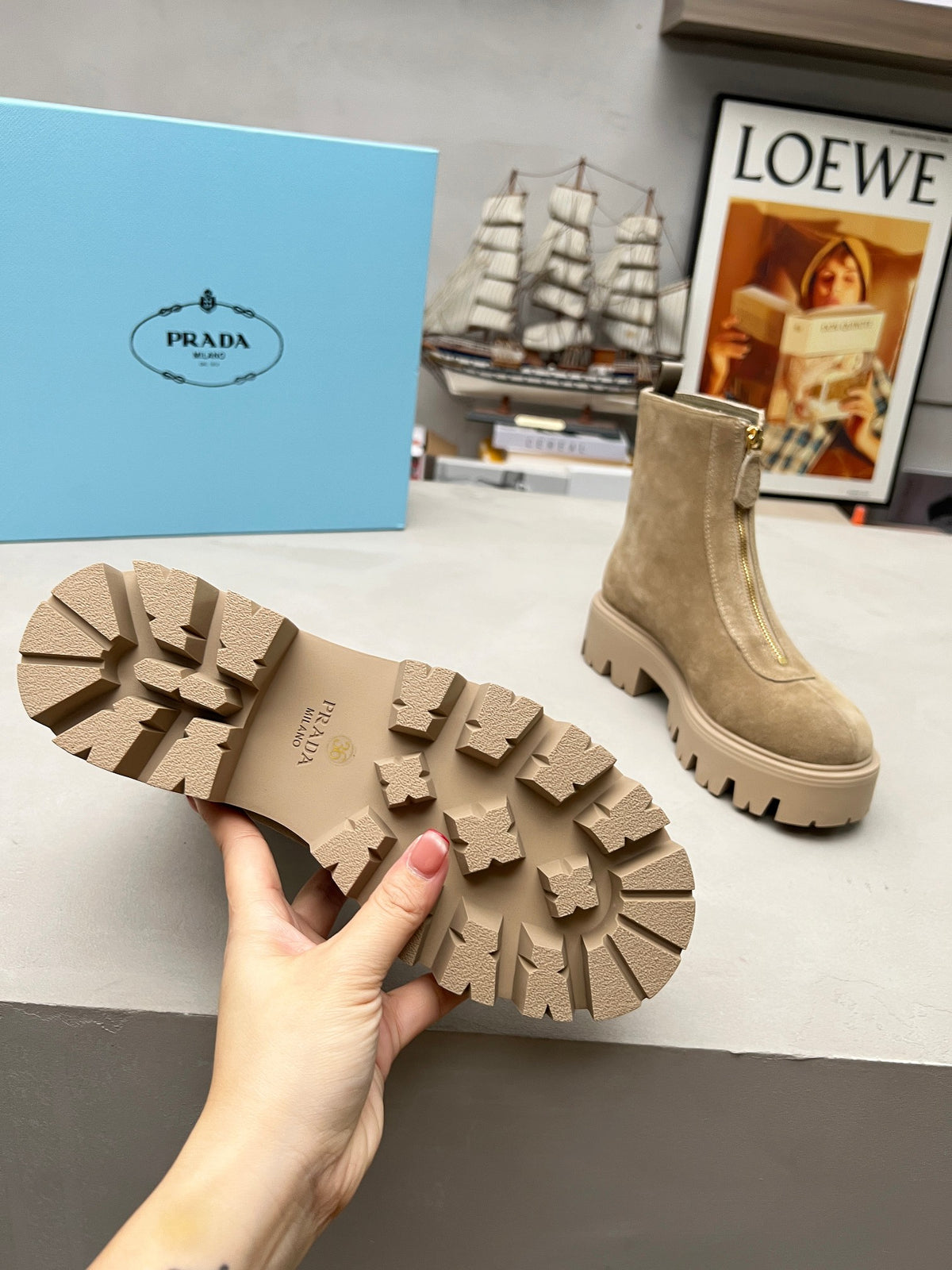 Desert Beige Stride Suede Booties With Zip - 7