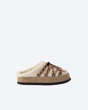 Desert Beige Suede And Shearling Mules
