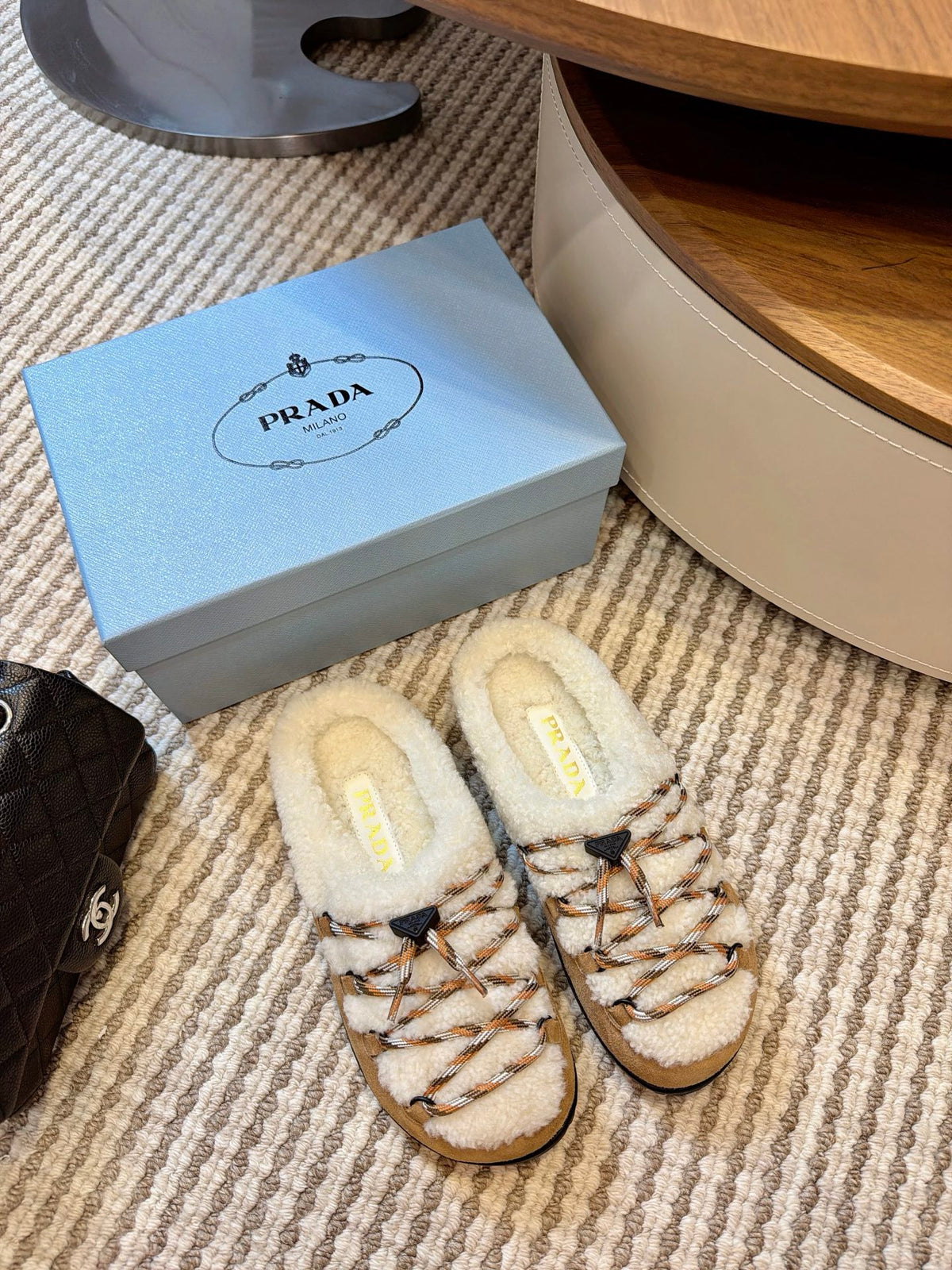 Desert Beige Suede And Shearling Mules